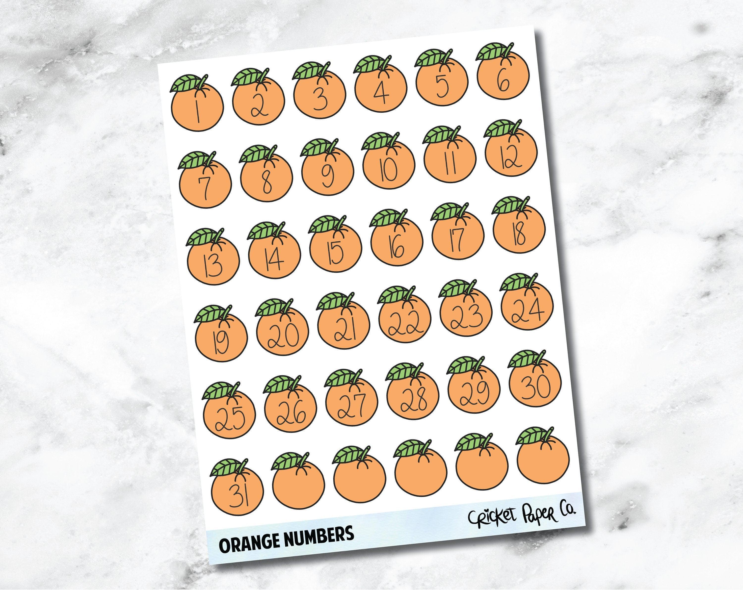 Decorative Date Number Planner Stickers - Orange