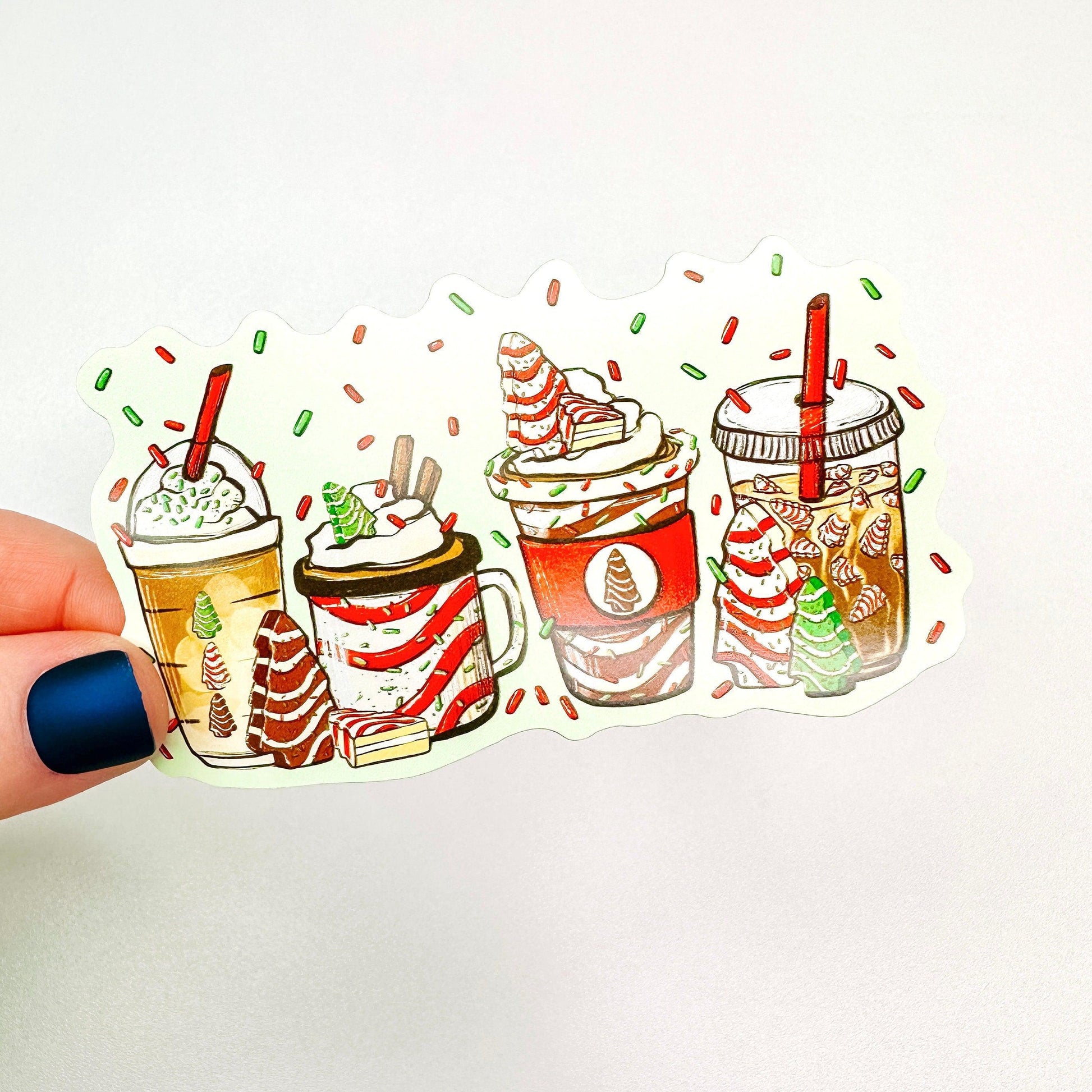 Christmas Tree Cake Coffees - Decorative Vinyl Sticker-Cricket Paper Co.