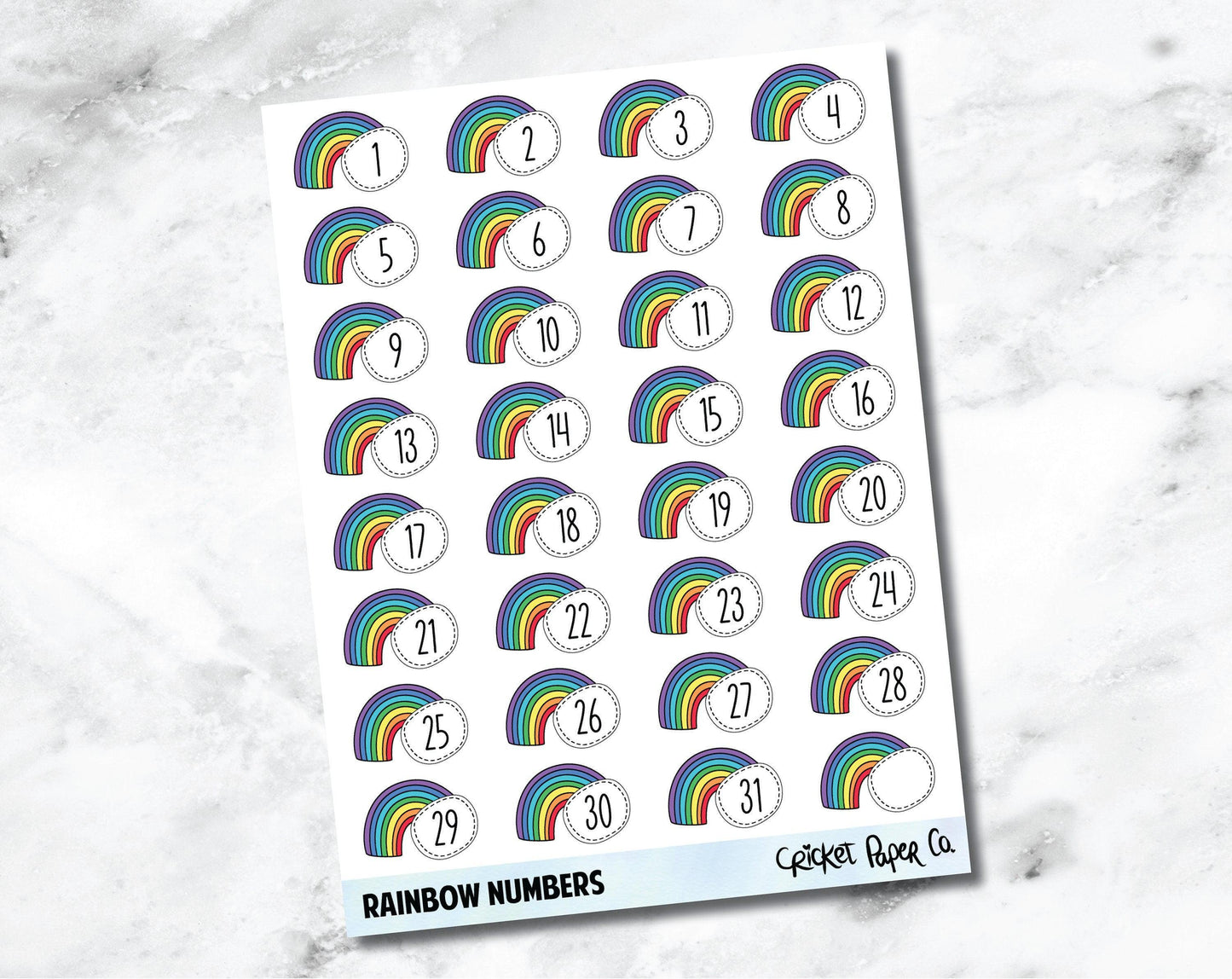 Decorative Date Number Planner Stickers - Rainbow-Cricket Paper Co.