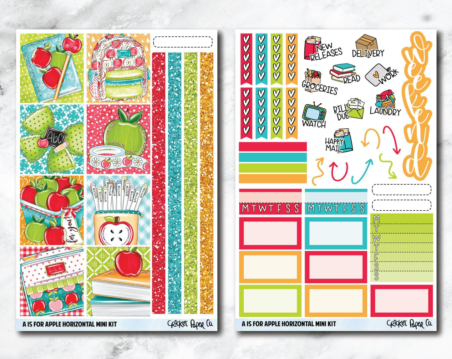 HORIZONTAL Planner Stickers Mini Kit - A Is for Apple-Cricket Paper Co.