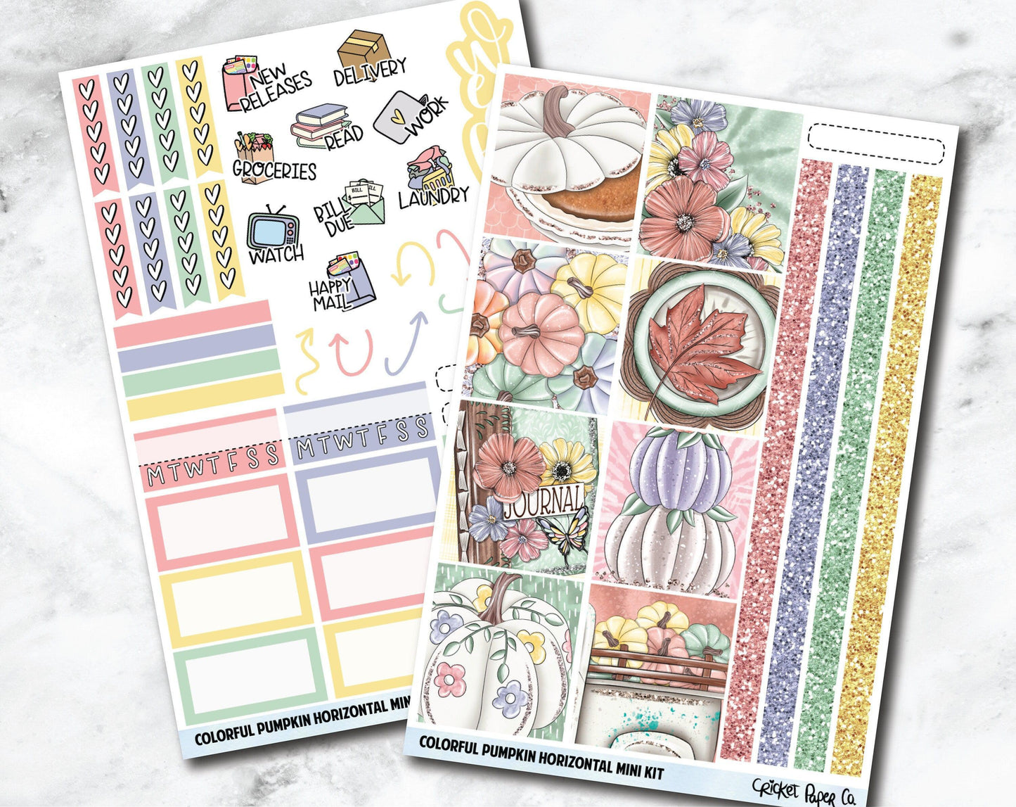 HORIZONTAL Planner Stickers Mini Kit - Colorful Pumpkin-Cricket Paper Co.