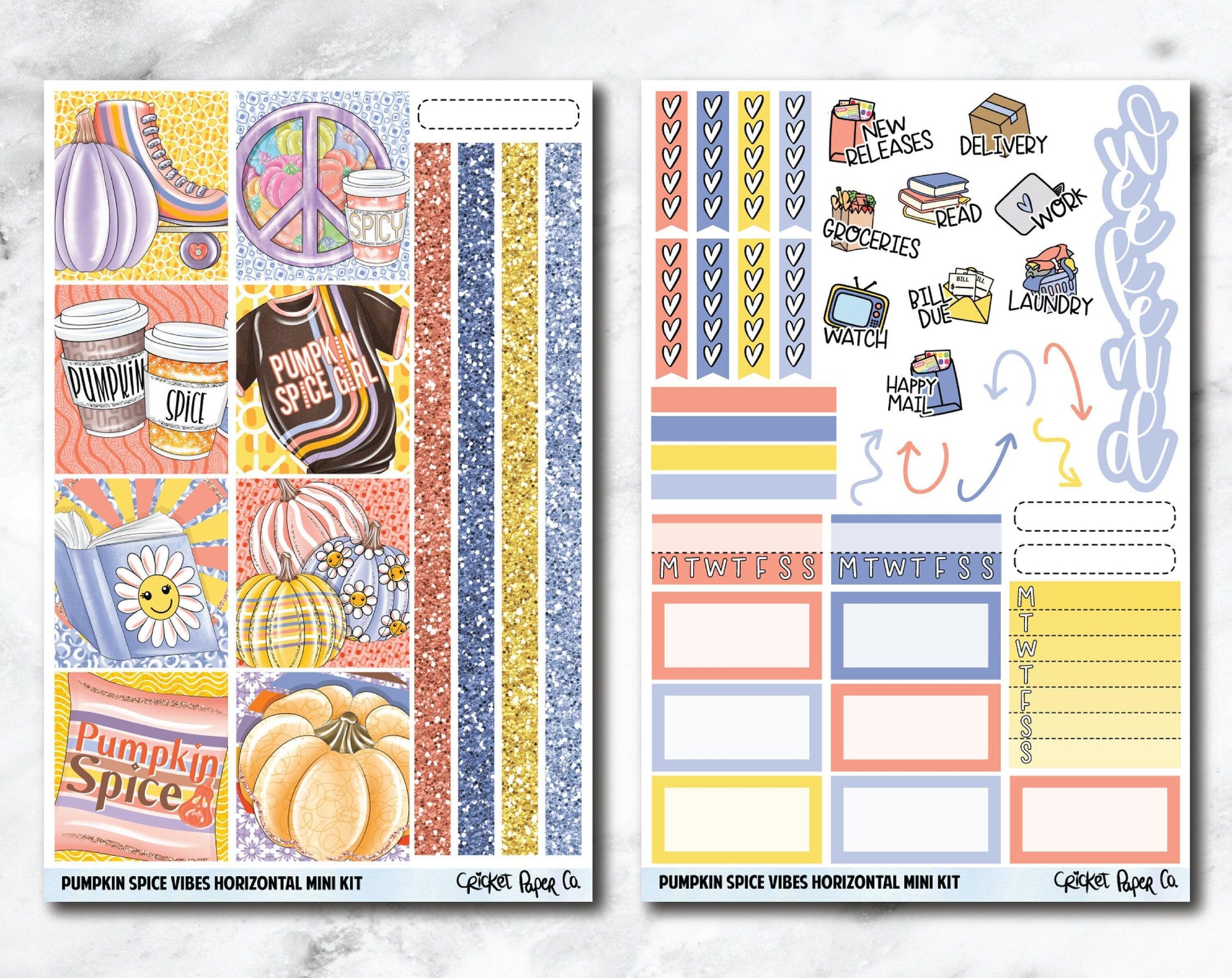 HORIZONTAL Planner Stickers Mini Kit - Pumpkin Spice Vibes-Cricket Paper Co.