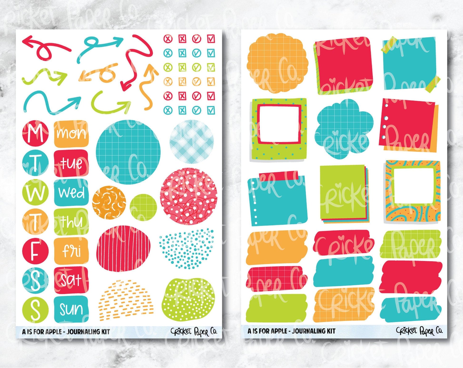 JOURNALING KIT Stickers for Planners, Journals and Notebooks - A Is for Apple-Cricket Paper Co.