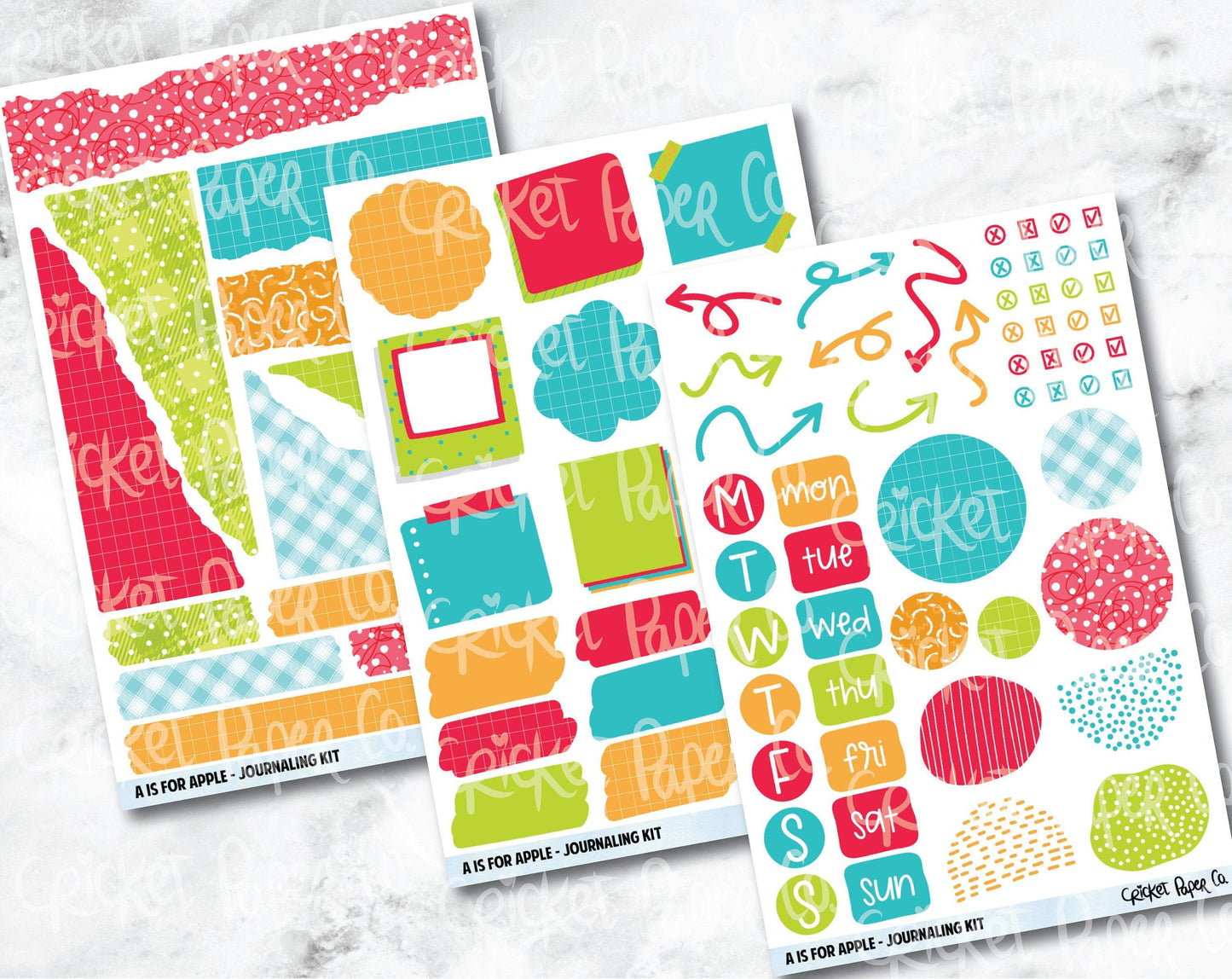 JOURNALING KIT Stickers for Planners, Journals and Notebooks - A Is for Apple-Cricket Paper Co.