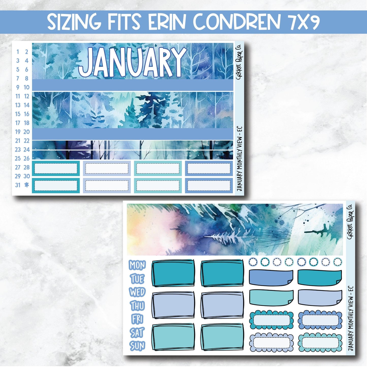 January Monthly View Planner Sticker Kit for 7x9 Planners-Cricket Paper Co.