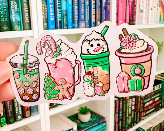 Pink Snowman Coffees - Christmas Vinyl Sticker-Cricket Paper Co.