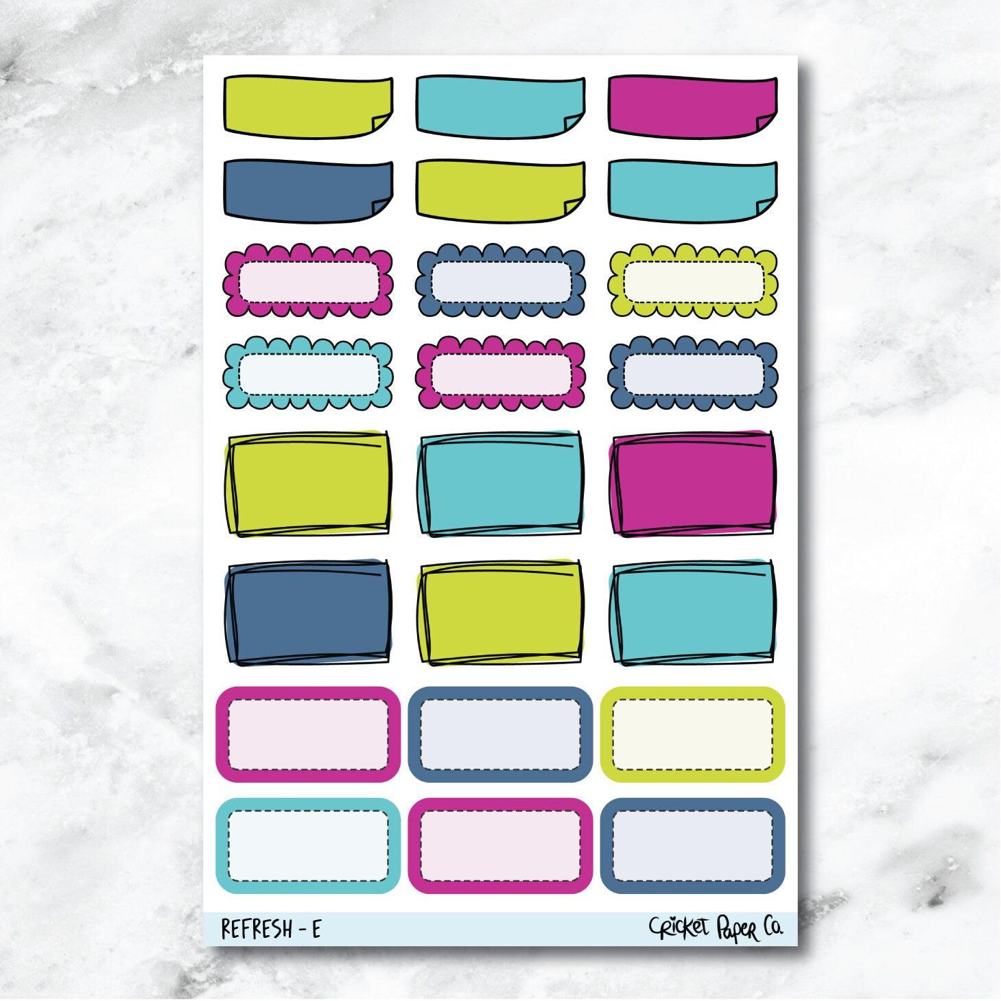 Refresh Doodle Boxes Journaling and Planner Stickers - E-Cricket Paper Co.