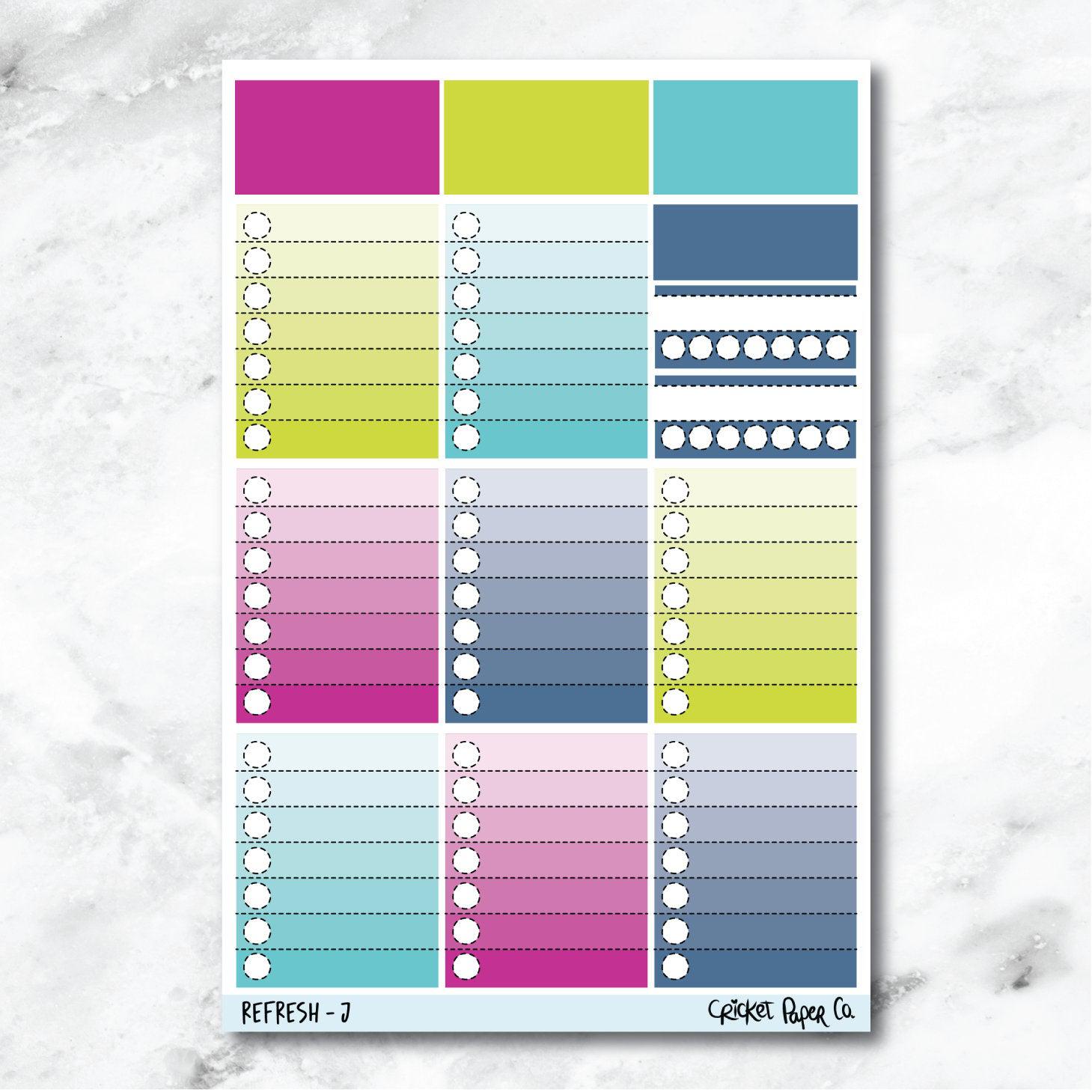 Refresh Full Box Checklists Journaling and Planner Stickers - J-Cricket Paper Co.