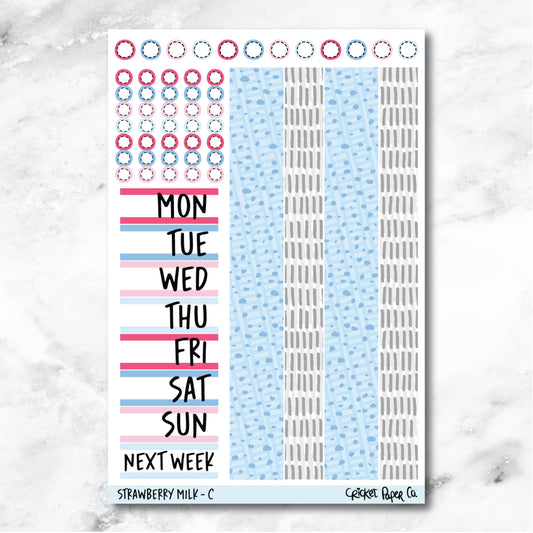 Strawberry Milk Date Cover and Washi Strip Journaling and Planner Stickers - C-Cricket Paper Co.