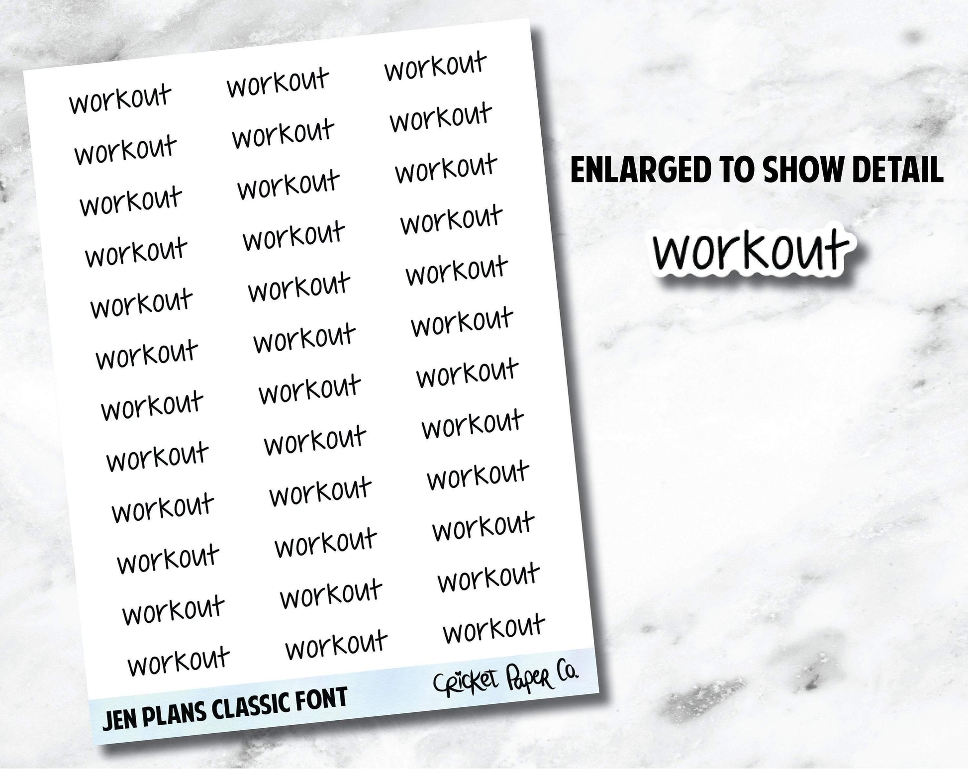 WORKOUT Jen Plans Writing Font Planner Stickers-Cricket Paper Co.