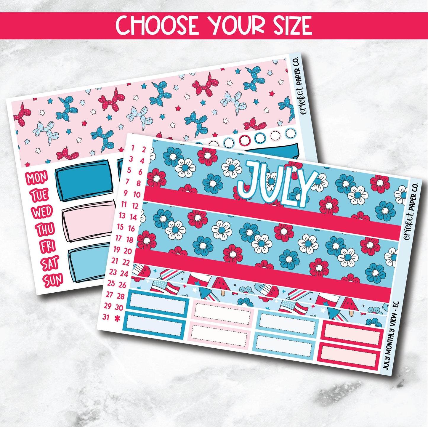 July Monthly View Planner Sticker Kit for 7x9 Planners