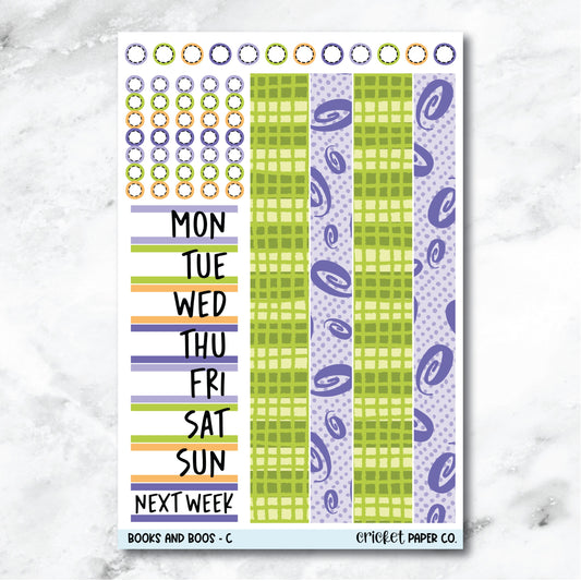Books and Boos Date Cover and Washi Strip Journaling and Planner Stickers - C