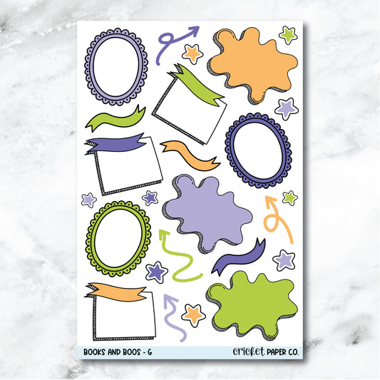 Books and Boos Bullet Journal Style Journaling and Planner Stickers - G
