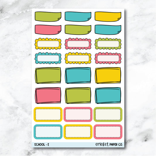 School Doodle Boxes Journaling and Planner Stickers - E