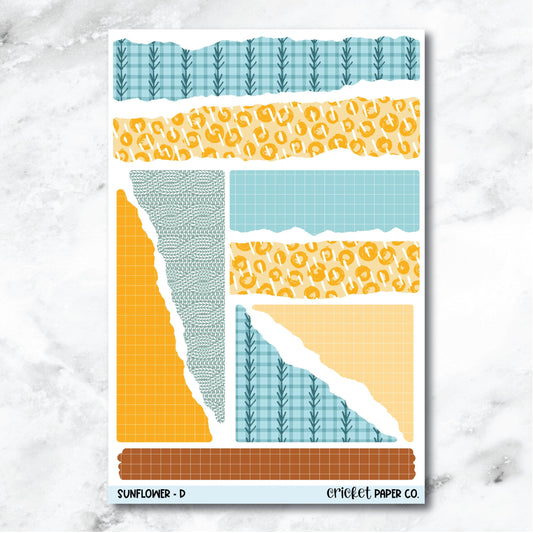 Sunflower Torn Paper Edges Journaling and Planner Stickers - D