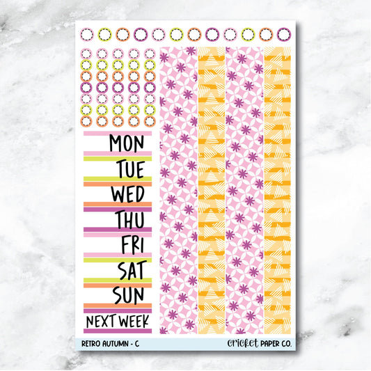 Retro Autumn Date Cover and Washi Strip Journaling and Planner Stickers - C