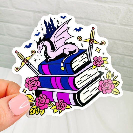 Fantasy Dragon Book Stack  - Bookish Vinyl Sticker