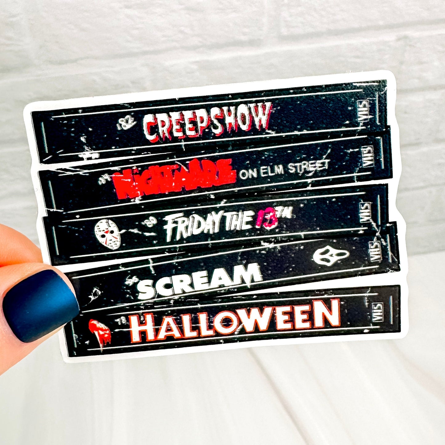 Scary Slasher Halloween Movies VHS Stack - Decorative Vinyl Sticker