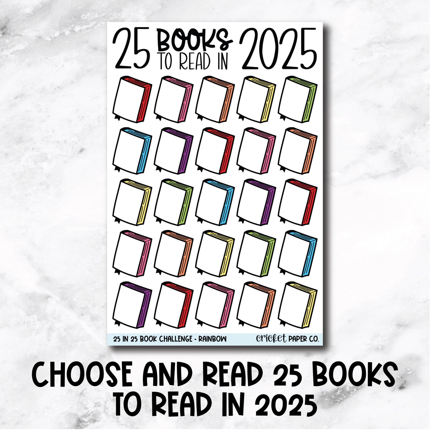 25 Books to Read in 2025 Book Journal Stickers - Rainbow