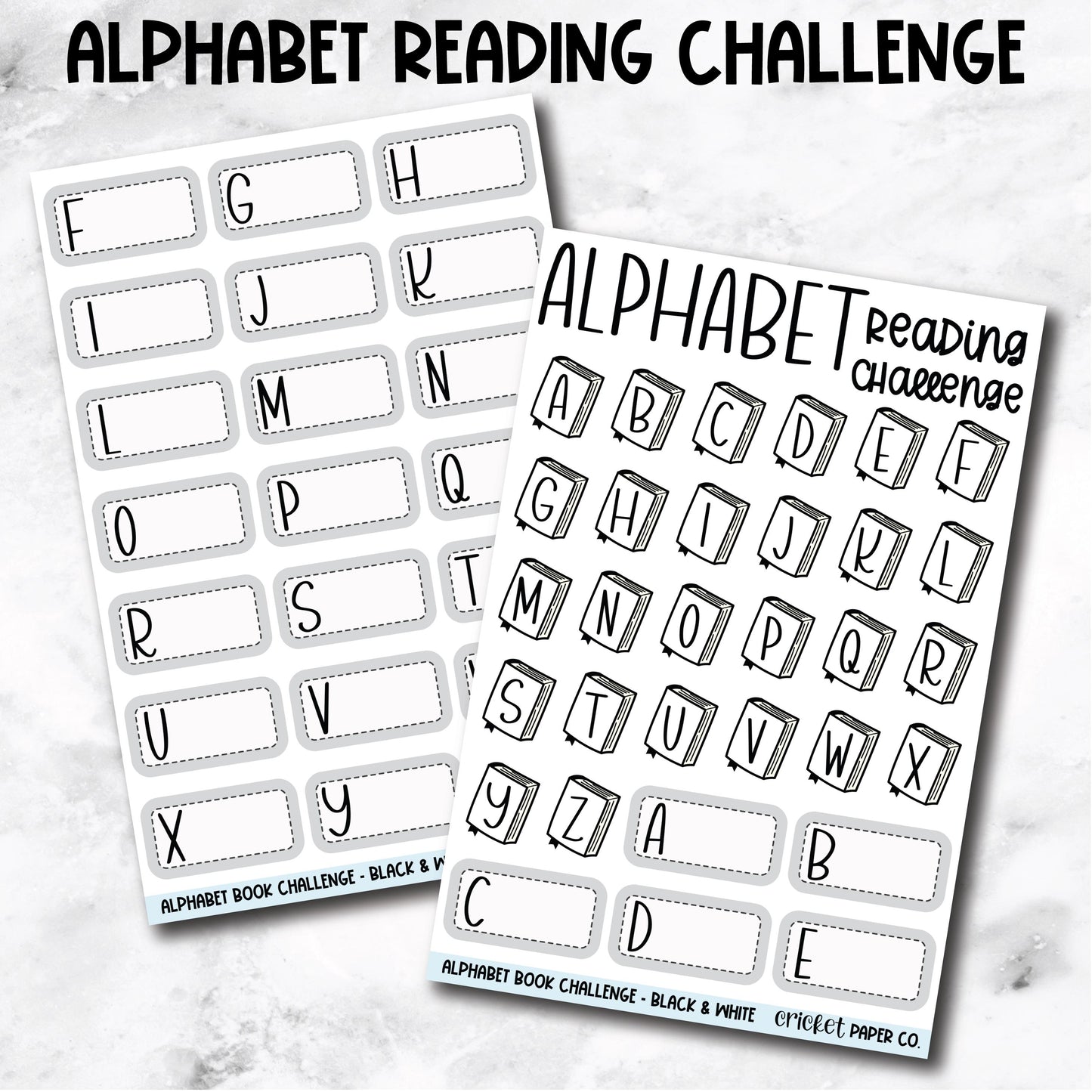 Alphabet Reading Challenge Book Journal Stickers - Black & White