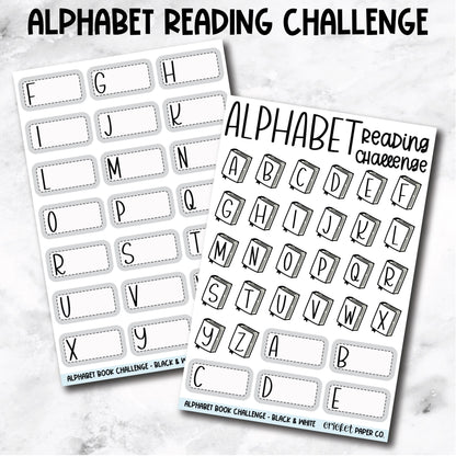 Alphabet Reading Challenge Book Journal Stickers - Black & White