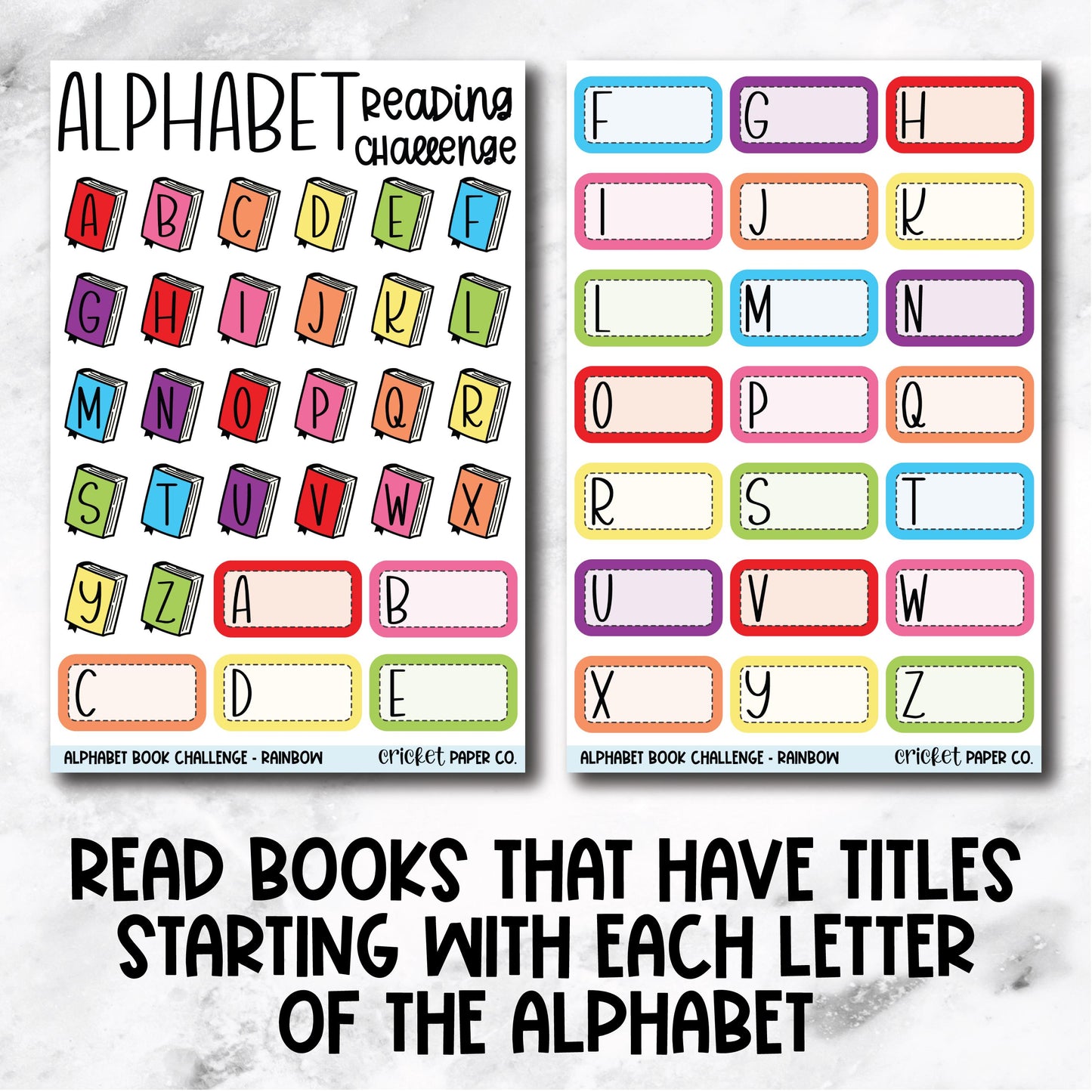 Alphabet Reading Challenge Book Journal Stickers - Rainbow