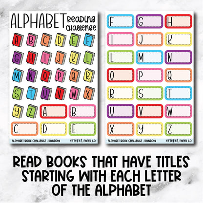 Alphabet Reading Challenge Book Journal Stickers - Rainbow