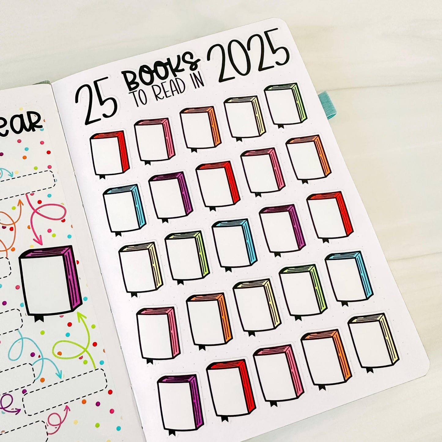 25 Books to Read in 2025 Book Journal Stickers - Rainbow