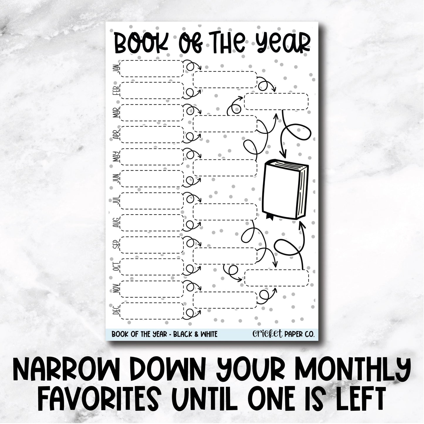 Book of the Year Book Bracket Book Journal Jumbo Sticker - Black & White