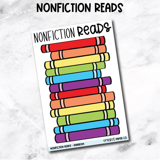 Nonfiction Reads Tracker Book Journal Stickers - Rainbow