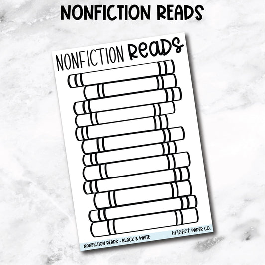 Nonfiction Reads Tracker Book Journal Stickers - Black & White