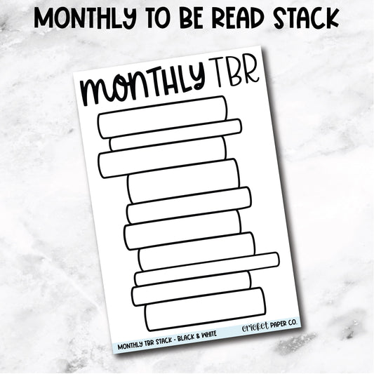 Monthly TBR Stack Book Journal Stickers - Black & White