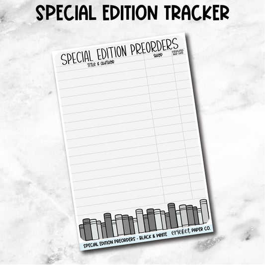 Special Edition Preorder Tracker Book Journal Jumbo Sticker - Black & White