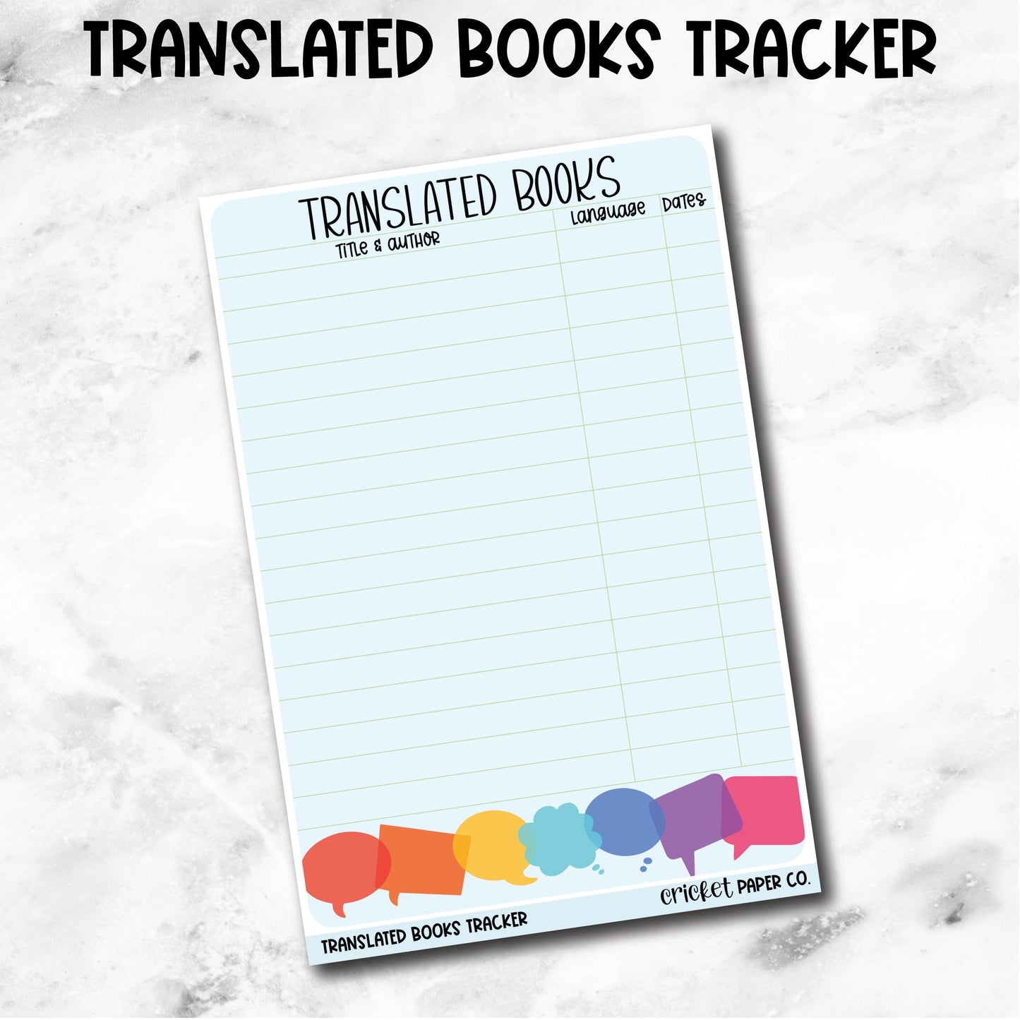 Translated Books Tracker Book Journal Jumbo Sticker